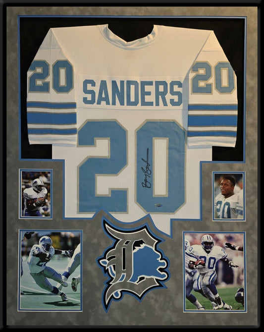 Suede Framed Detroit Lions Barry Sanders Autographed Signed Jersey Tristar Holo