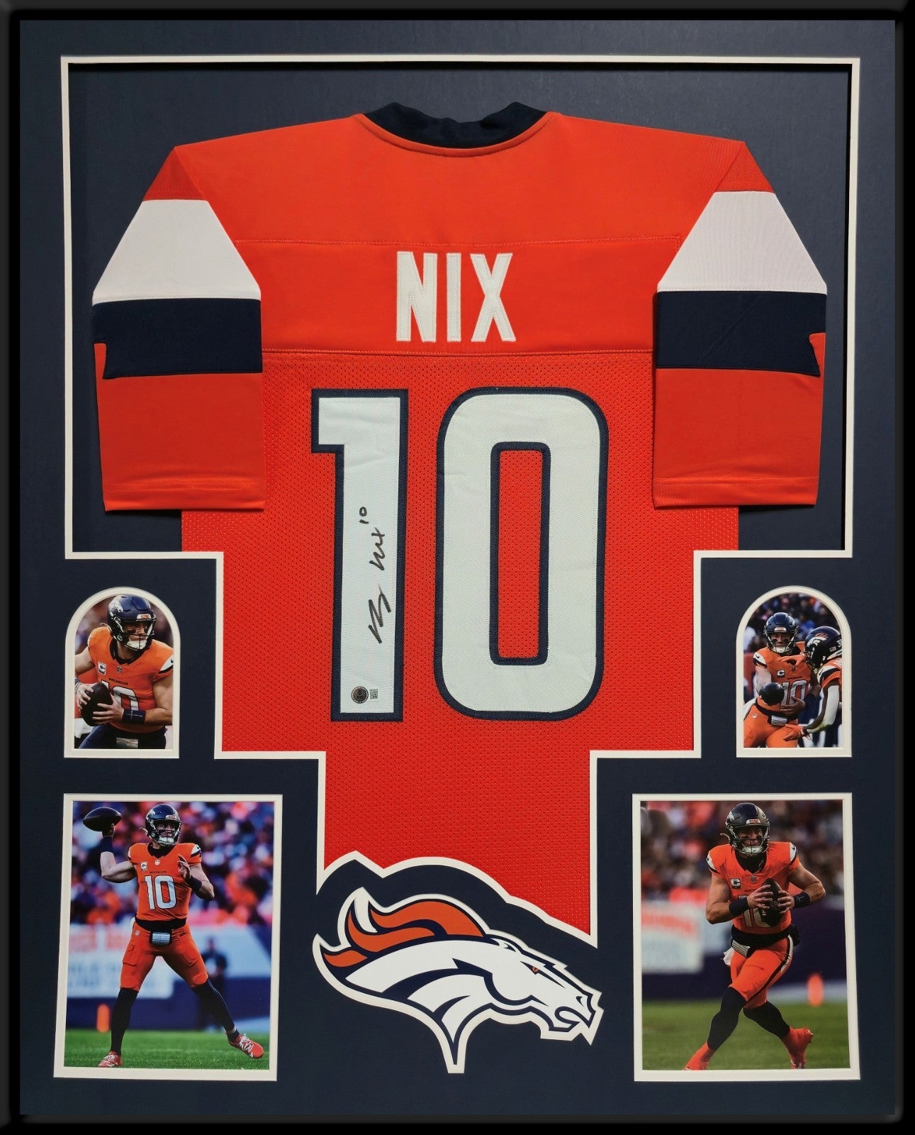 Framed Denver Broncos Bo Nix Autographed Signed Jersey Beckett Hologram