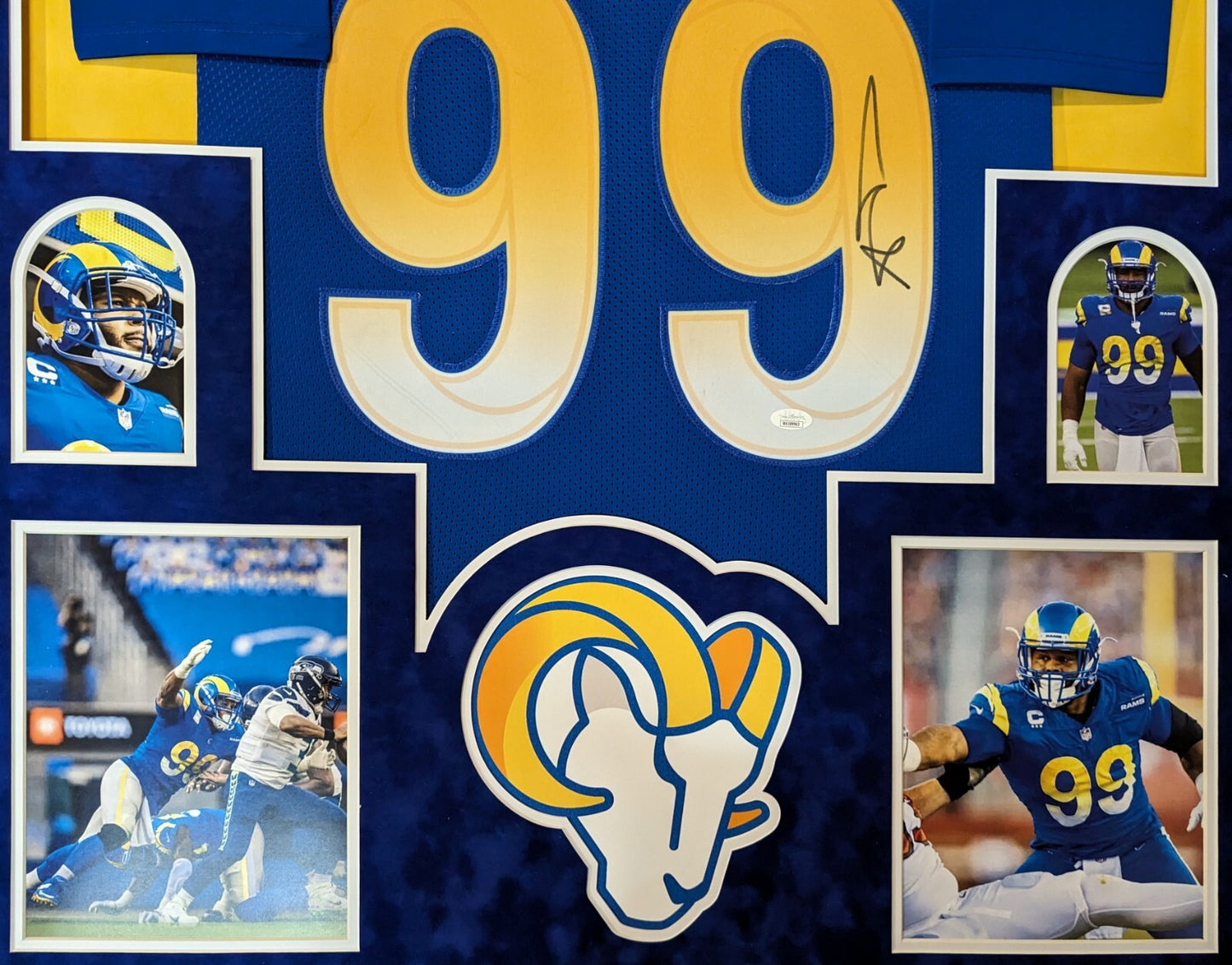 Framed In Suede Los Angeles Rams Aaron Donald Autographed Signed Jersey Jsa Coa