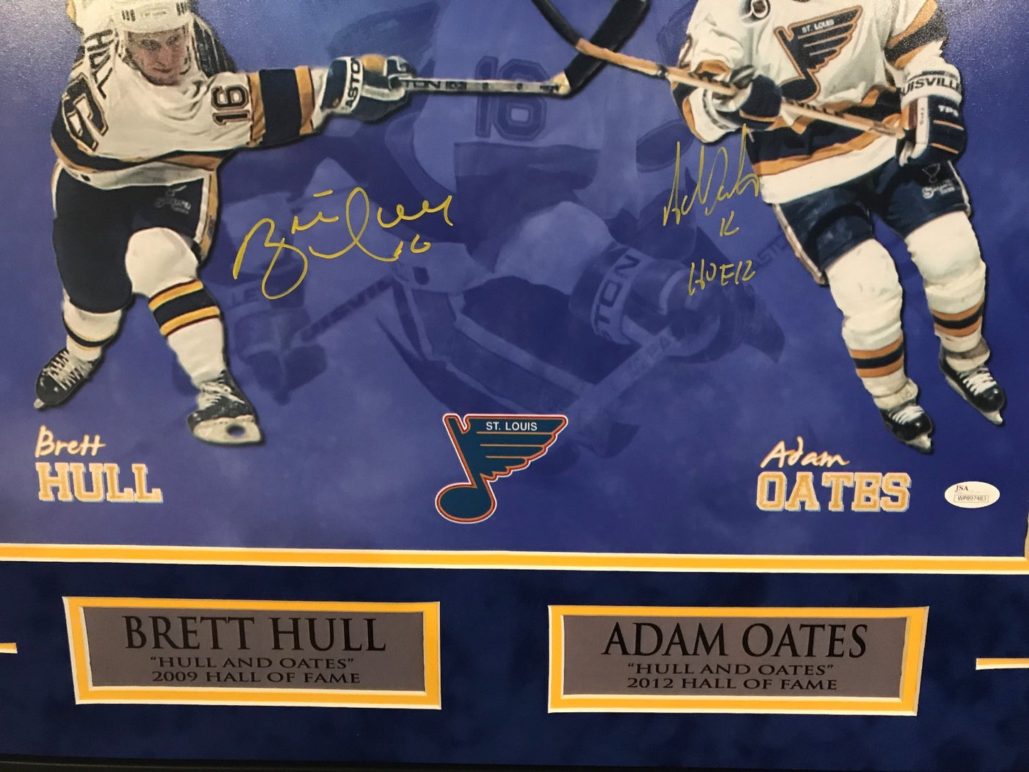 Brett Hull & Adam Oates Framed Signed Insc St. Louis Blues 16X20 Photo Jsa Coa