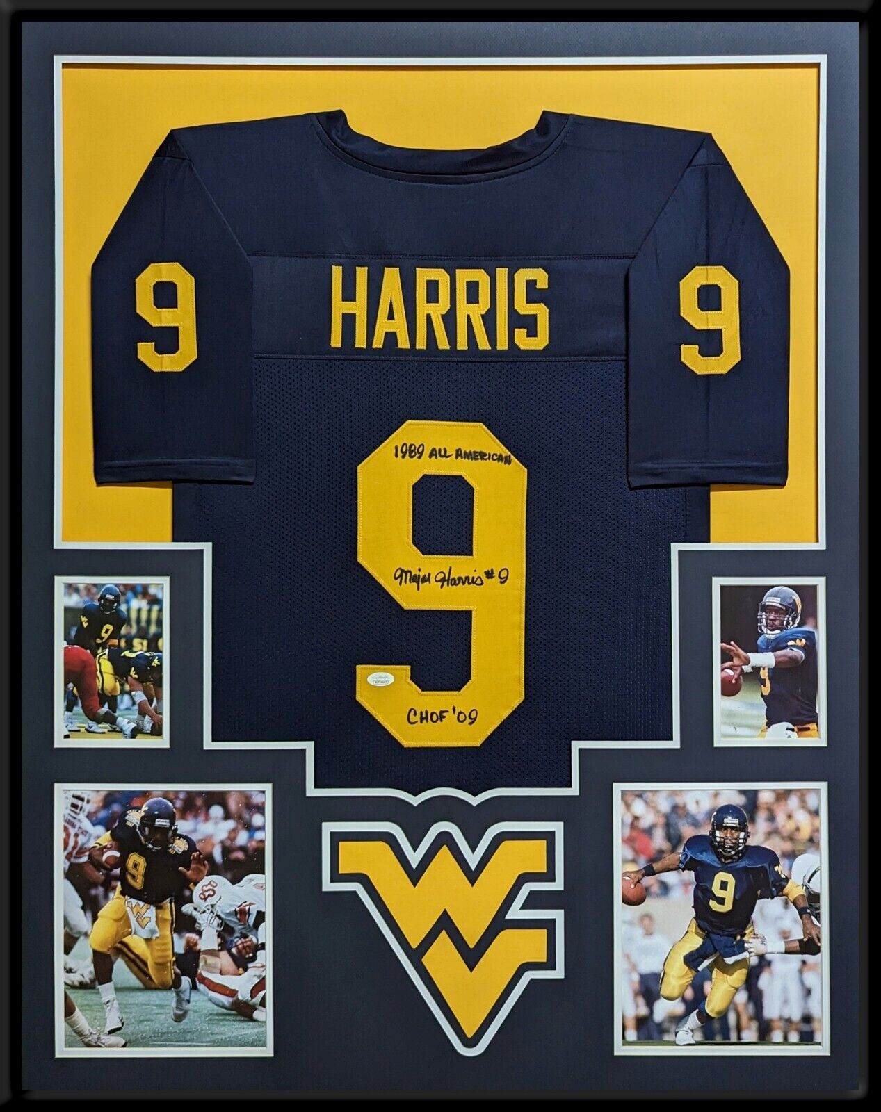 MVP Authentics Framed West Virginia Mountaineers Major Harris Autographed Inscribed Jersey Jsa 472.50 sports jersey framing , jersey framing