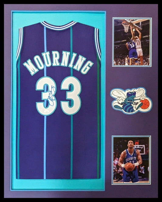 MVP Authentics Framed Charlotte Hornets Alonzo Mourning Signed Jersey Jsa Coa 540 sports jersey framing , jersey framing