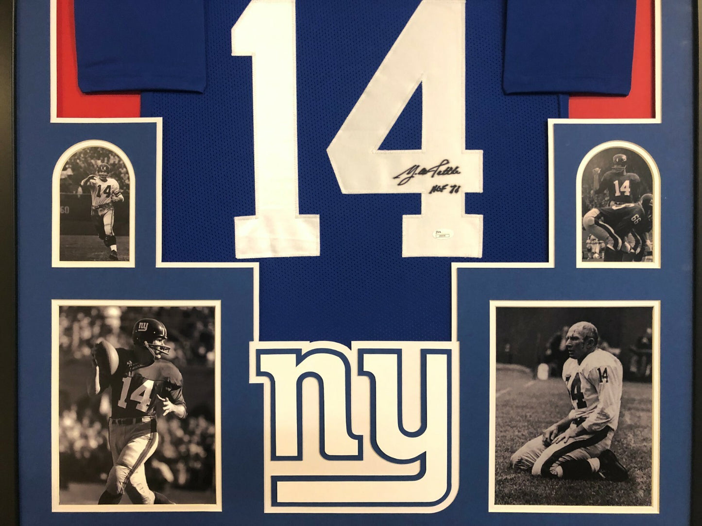 Framed New York Giants Y.A. Tittle Autographed Signed Inscribed Jersey Jsa Coa