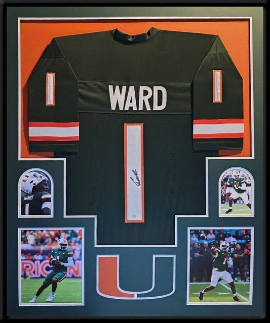Framed Miami Hurricanes Cam Ward Autographed Signed Jersey Jsa Coa