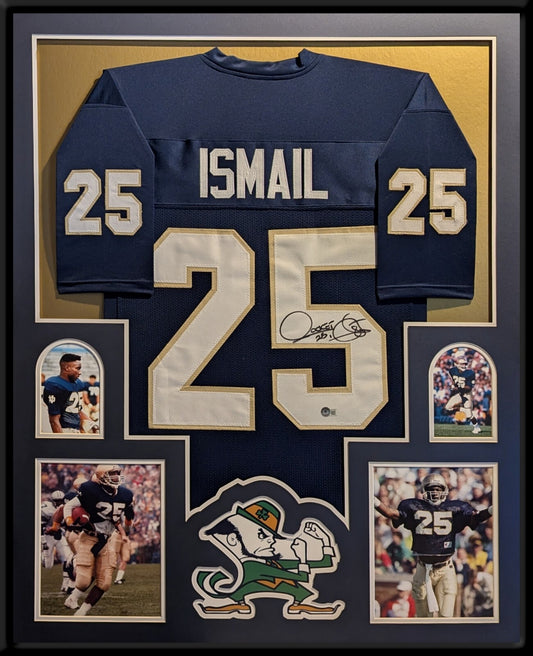 Framed Notre Dame Fighting Irish Raghib Ismail Autographed Jersey Beckett Holo