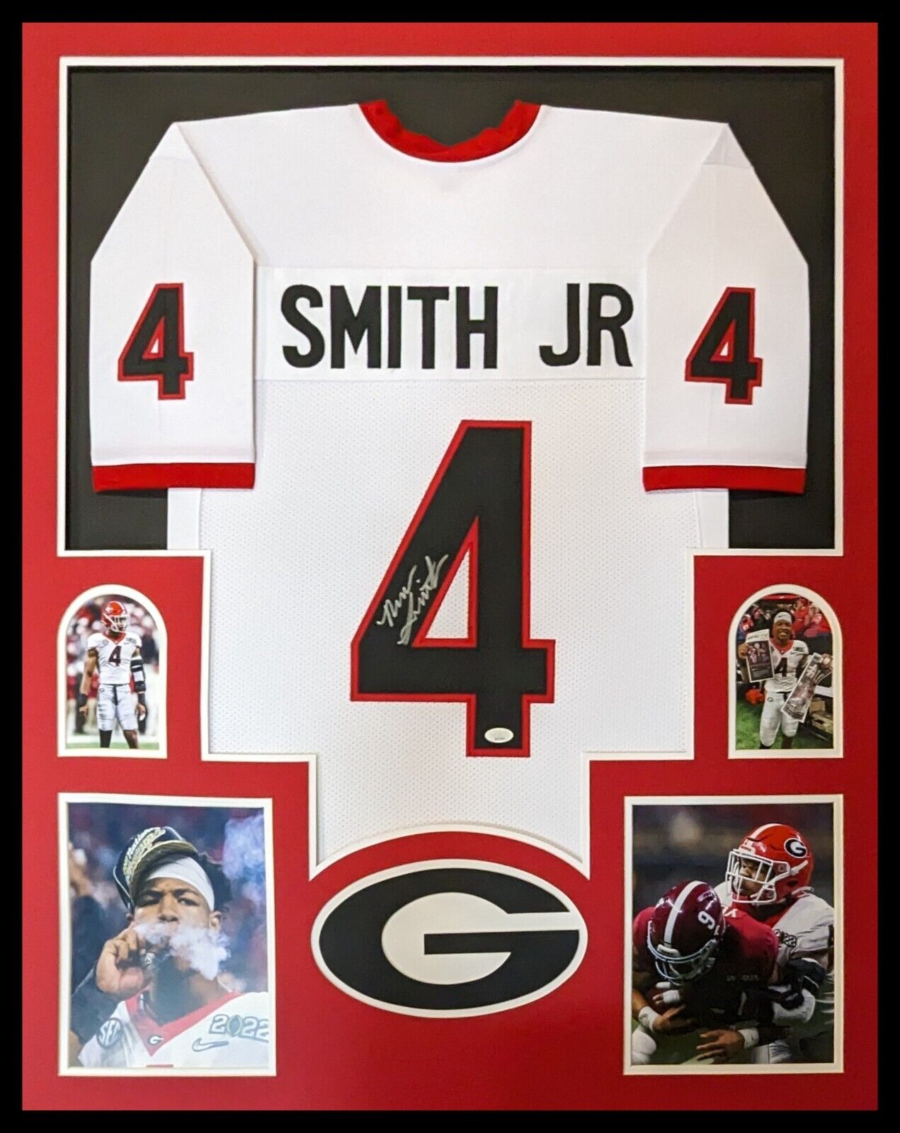 MVP Authentics Framed Georgia Bulldogs Nolan Smith Jr Autographed Signed Jersey Jsa Coa 449.10 sports jersey framing , jersey framing