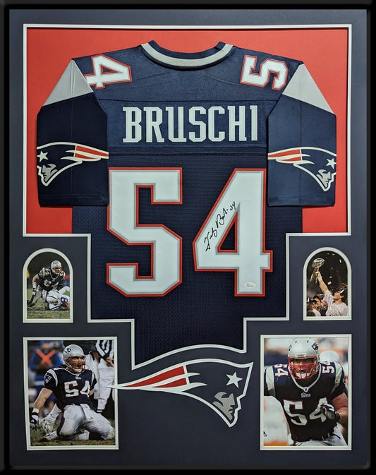 Framed New England Patriots Tedy Bruschi Autographed Signed Jersey Jsa Coa