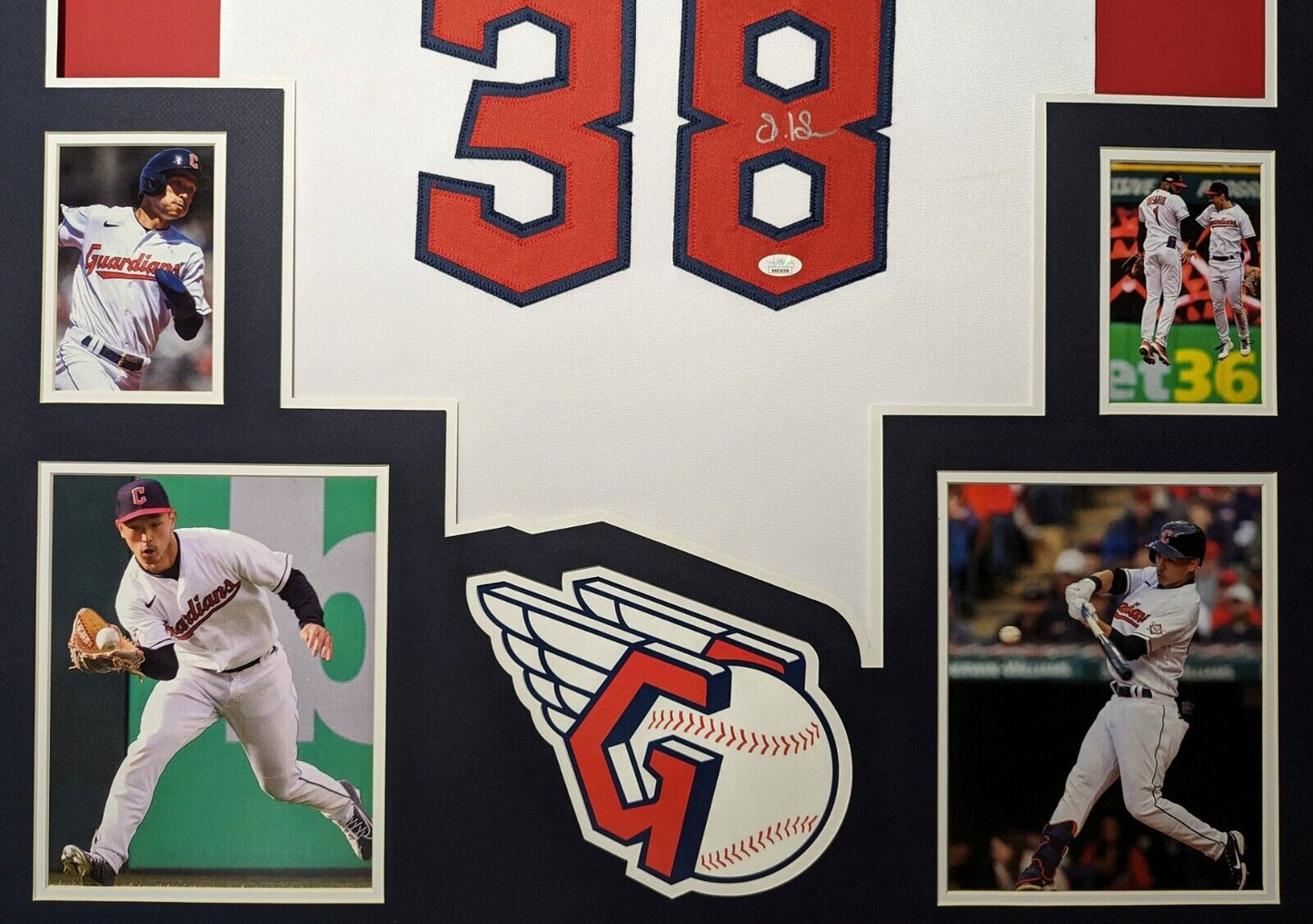 MVP Authentics Framed Cleveland Guardians Steven Kwan Autographed Signed Jersey Jsa Coa 585 sports jersey framing , jersey framing