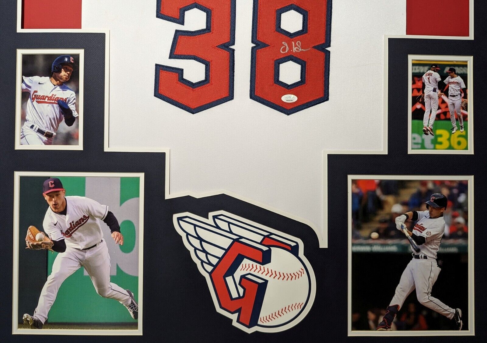 MVP Authentics Framed Cleveland Guardians Steven Kwan Autographed Signed Jersey Jsa Coa 585 sports jersey framing , jersey framing