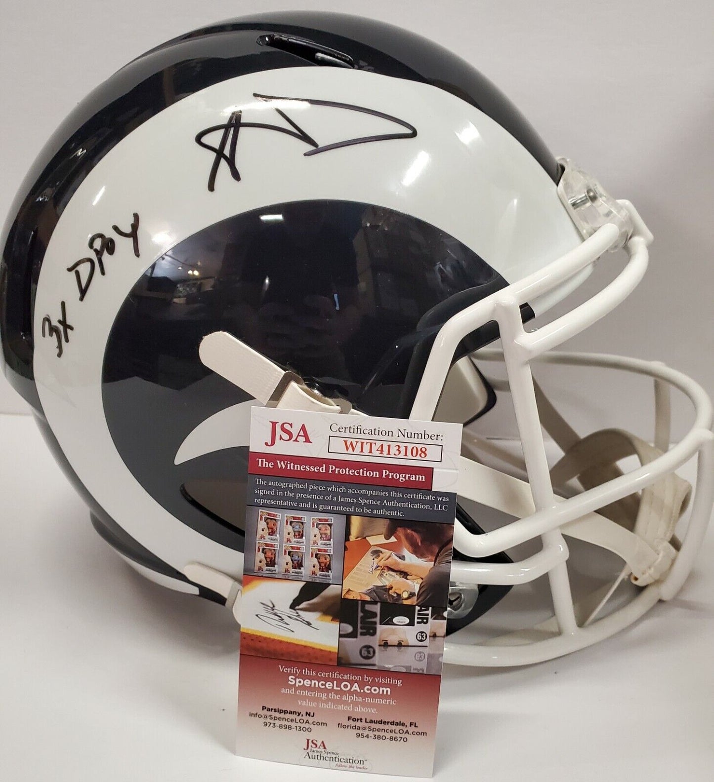 MVP Authentics La Rams 2017 Aaron Donald Signed Inscribed Full Sz Replica Speed Helmet Jsa Coa 431.10 sports jersey framing , jersey framing
