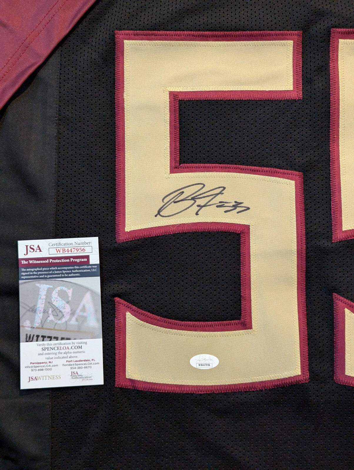 Florida State Seminoles Braden Fiske Autographed Signed Jersey Jsa Coa