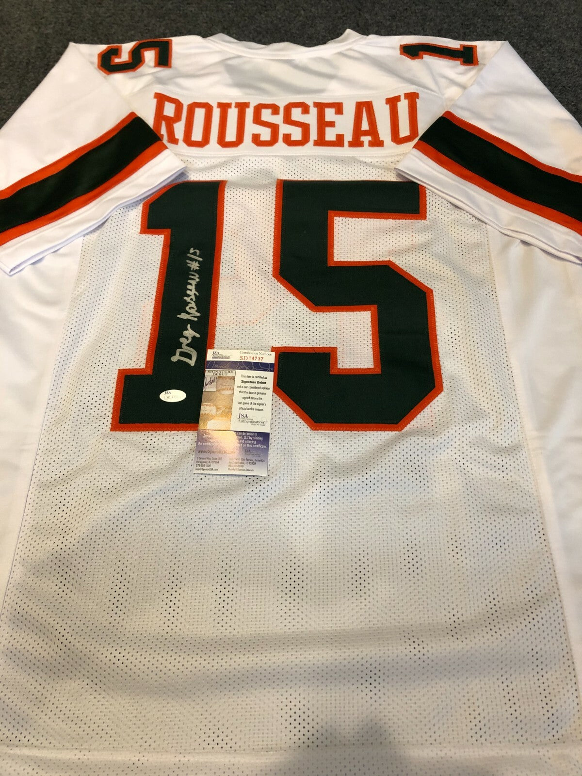 Miami Hurricanes Greg Rousseau Autographed Signed Jersey Jsa  Coa