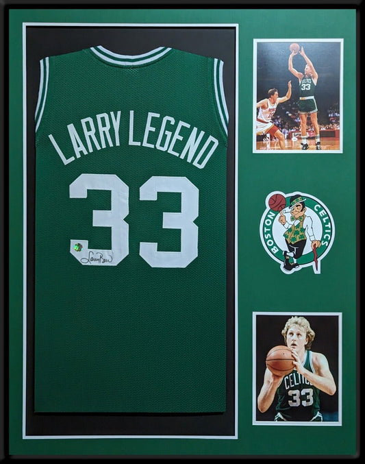 MVP Authentics Framed Boston Celtics Larry Bird Autographed Signed Jersey Larry Bird Holo 585 sports jersey framing , jersey framing