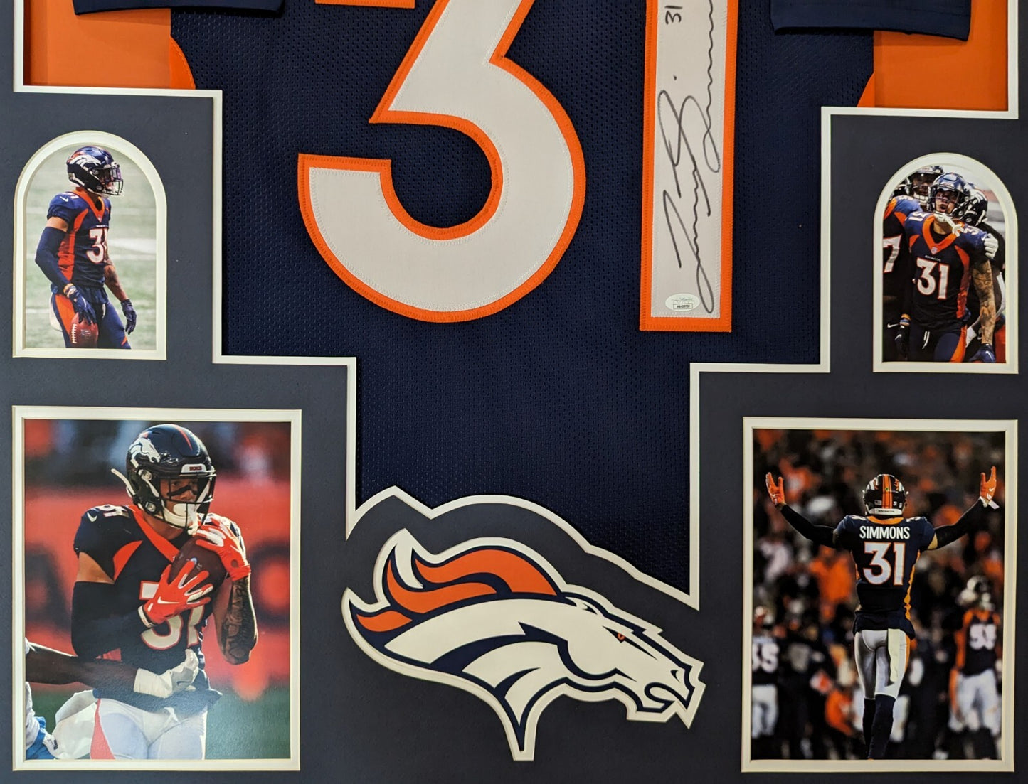 Framed Denver Broncos Justin Simmons Autographed Signed Jersey Jsa Coa