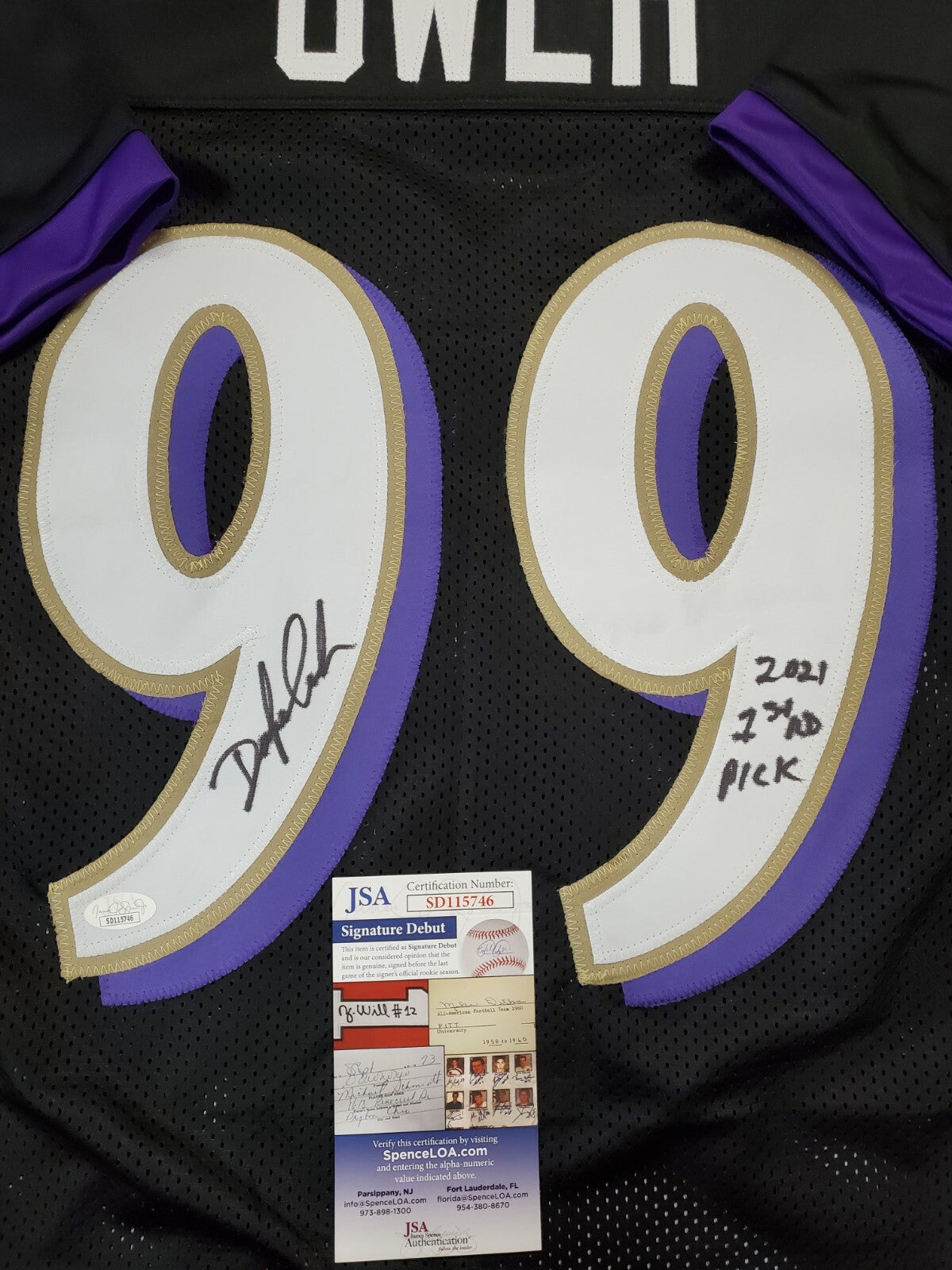 Baltimore Ravens Odafe Jayson Oweh Autographed Signed Inscribed Jersey Jsa Coa
