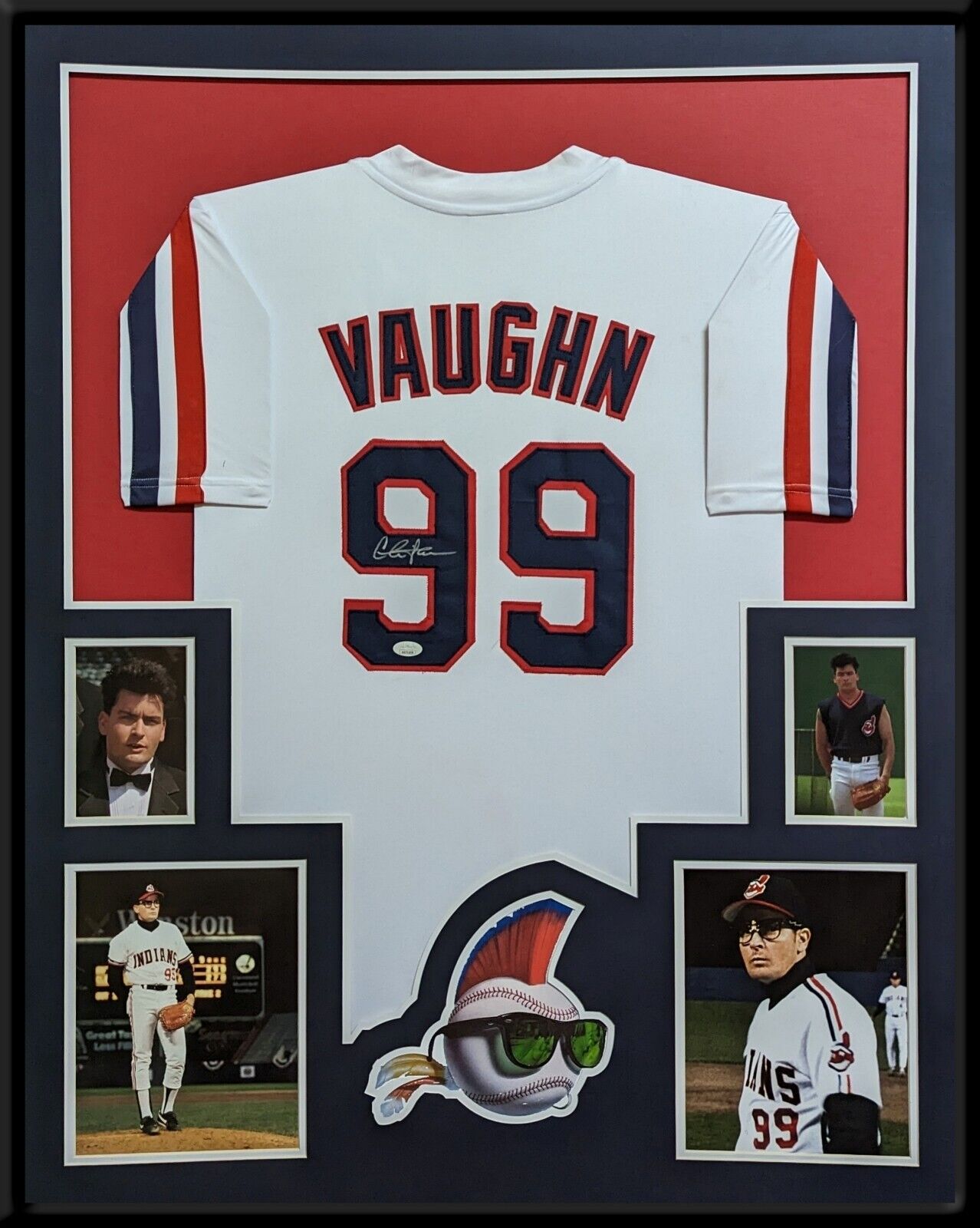 MVP Authentics Framed Charlie Sheen Autographed Signed Major League Indians Jersey Jsa Coa 585 sports jersey framing , jersey framing