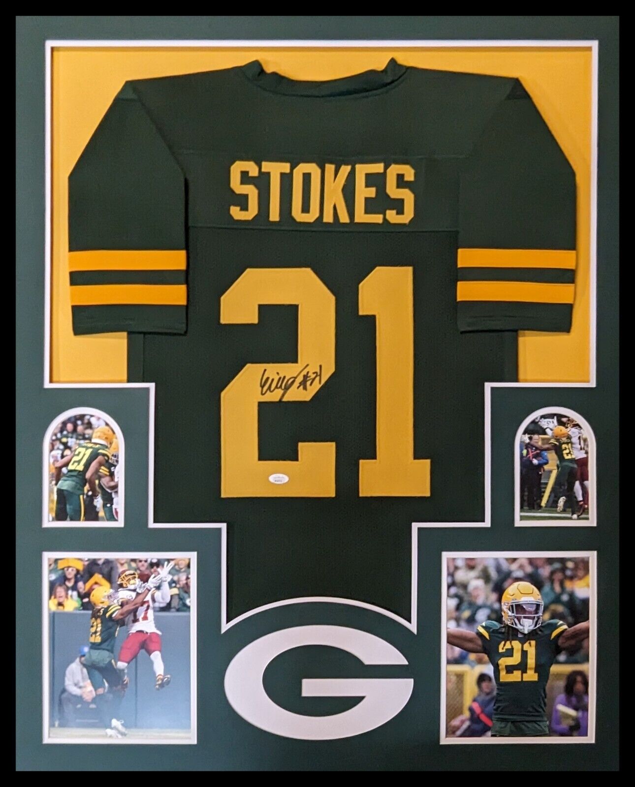 MVP Authentics Framed Green Bay Packers Eric Stokes Autographed Signed Jersey Jsa Coa 450 sports jersey framing , jersey framing