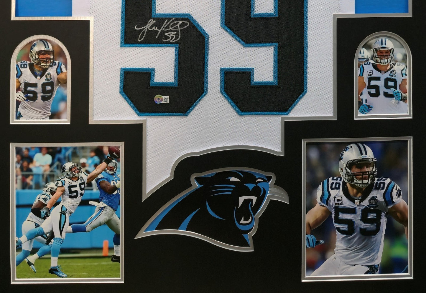 Framed Carolina Panthers Luke Kuechly Autographed Signed Jersey Beckett Holo