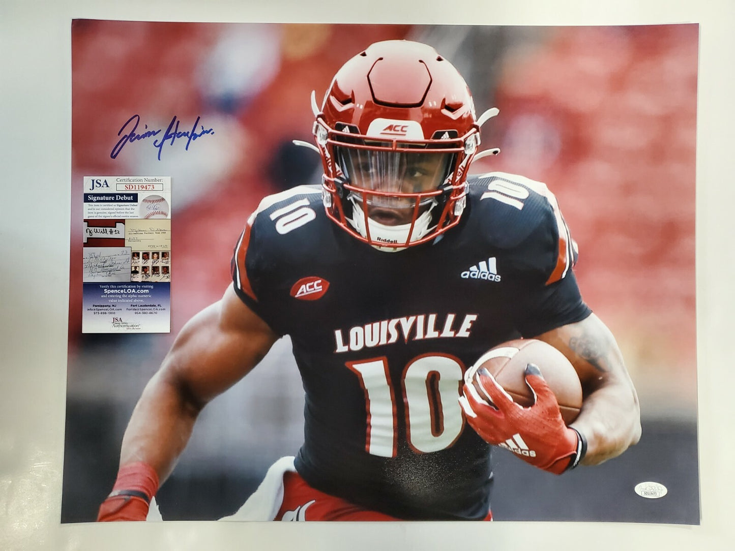 Louisville Cardinals Javian Hawkins Autographed 16X20 Photo Jsa Coa