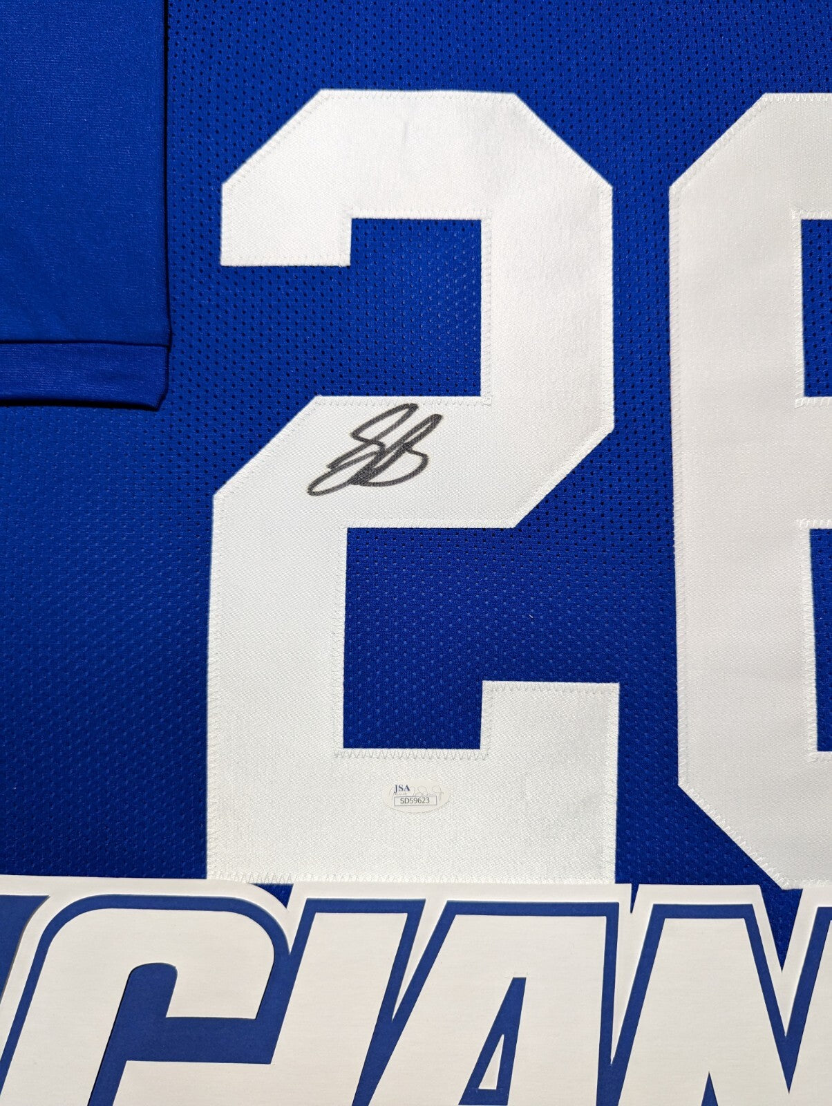 Framed New York Giants Saquon Barkley Autographed Jersey Jsa Coa