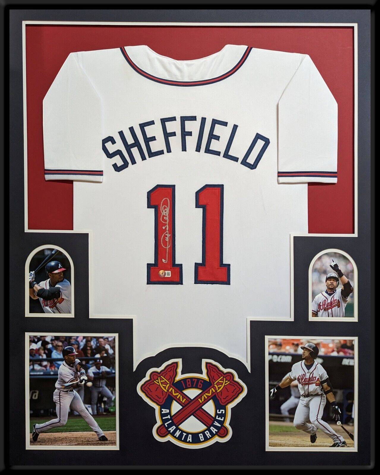 MVP Authentics Framed Atlanta Braves Gary Sheffield Autographed Signed Jersey Beckett Holo 495 sports jersey framing , jersey framing
