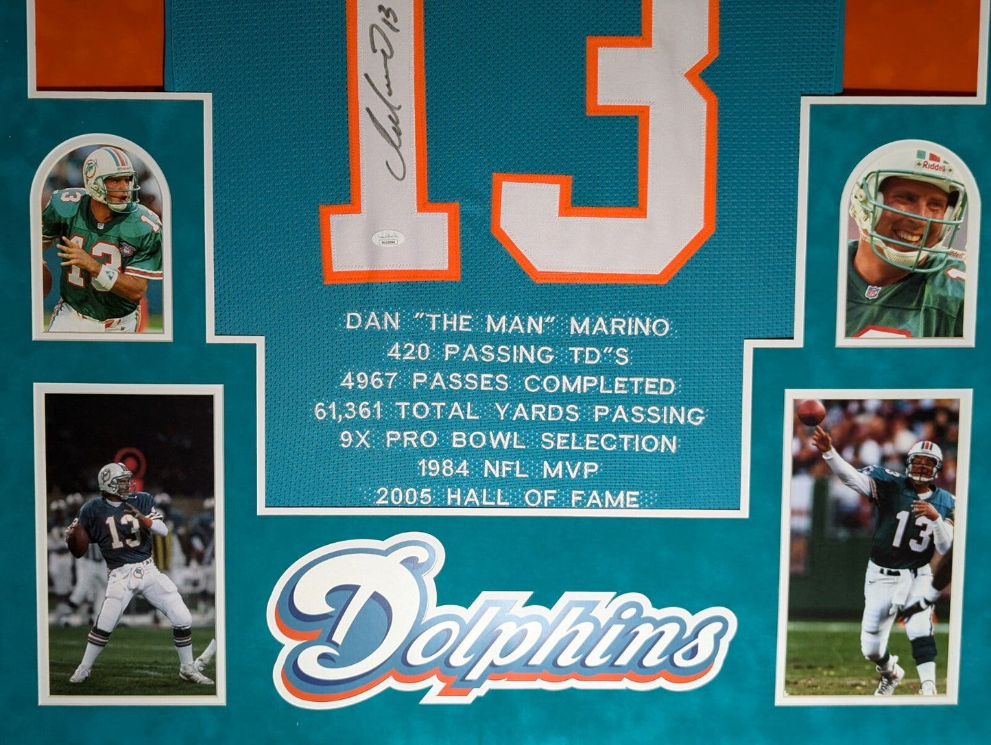 Framed Miami Dolphins Dan Marino Autographed Signed Stat Jersey Jsa Coa