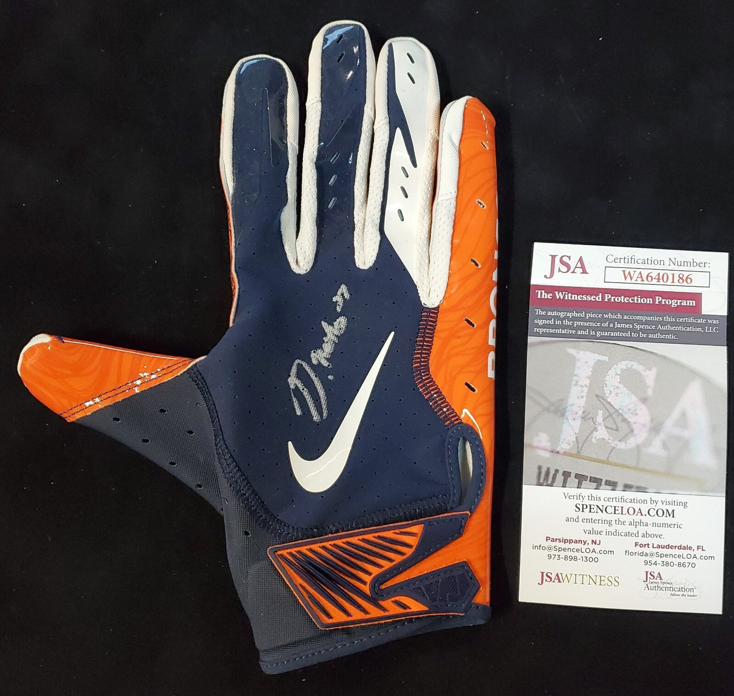 Denver Broncos Damarri Mathis Autographed Signed Glove Jsa Coa