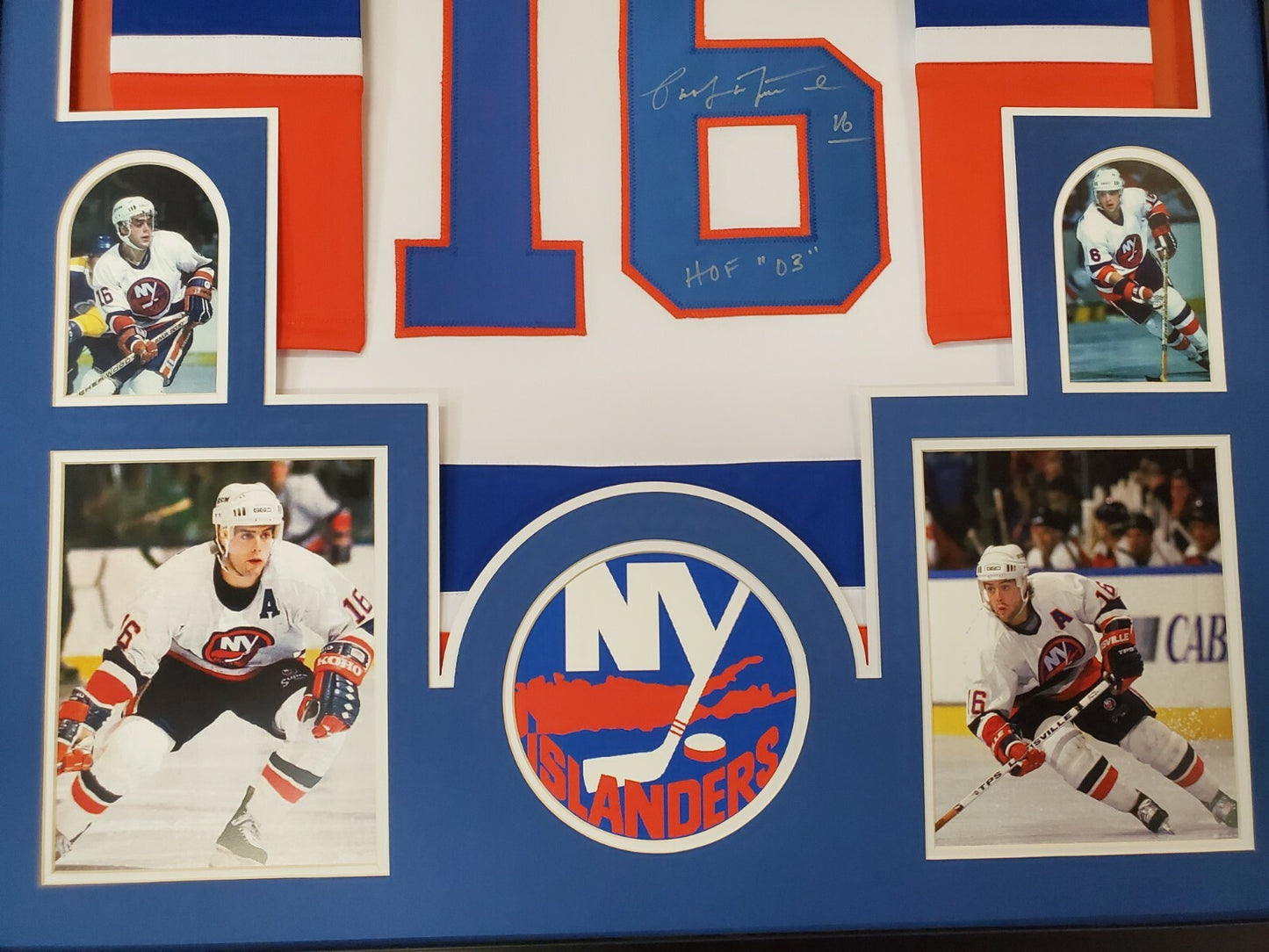 Framed Pat Lafontaine Autographed Inscribed Hof 03 N.Y. Islanders Jersey Jsa Coa