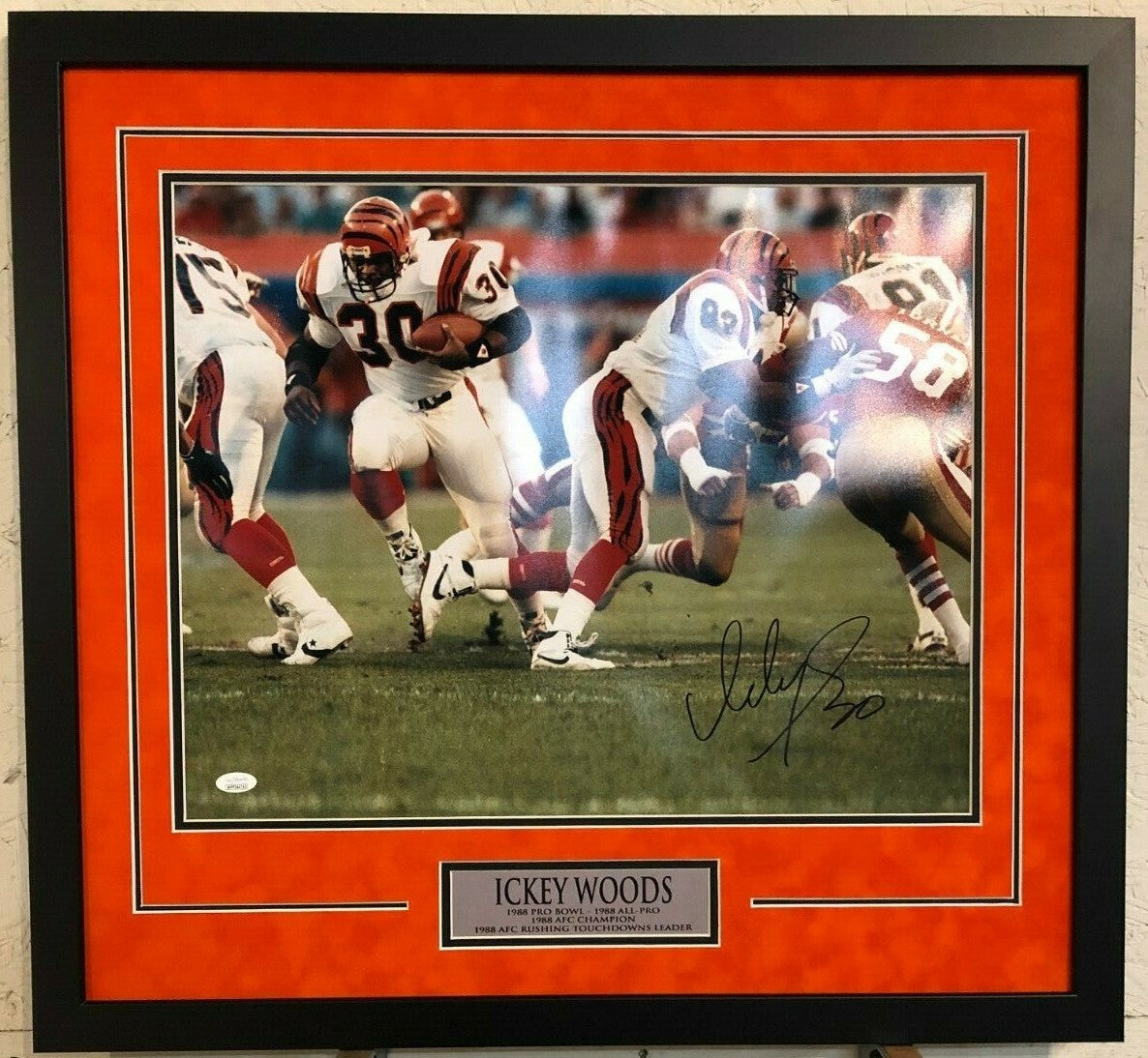 Ickey Woods Framed Signed Cincinnati Bengals 16X20 Photo Jsa Coa