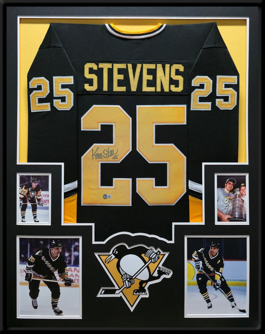 Framed Pittsburgh Penguins Kevin Stevens Autographed Signed Jersey Beckett Holo