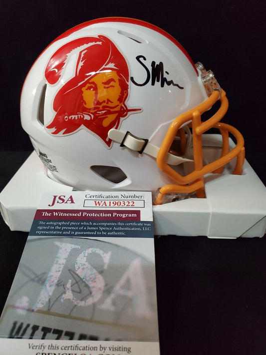 MVP Authentics Scotty Miller Autographed Tampa Bay Buccaneers Throwback Mini Helmet Jsa Coa 170.10 sports jersey framing , jersey framing