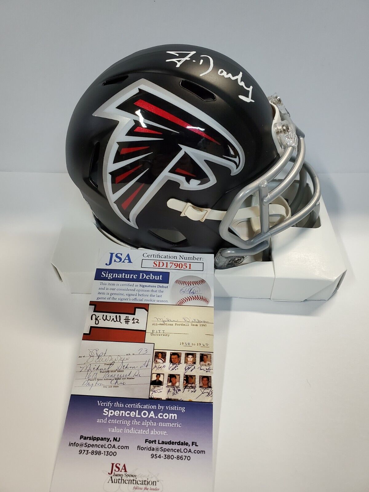 MVP Authentics Atlanta Falcons Frank Darby Autographed Signed Speed Mini Helmet Jsa Coa 80.10 sports jersey framing , jersey framing