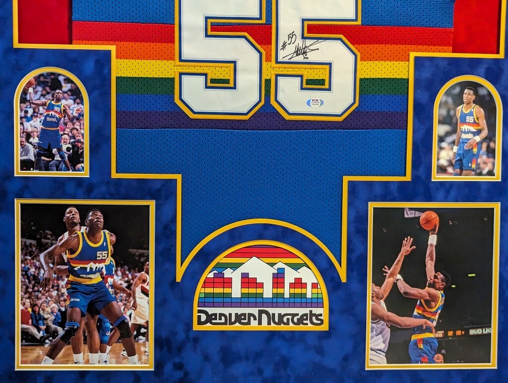 Suede Framed Denver Nuggets Dikembe Mutombo Signed Autographed Jersey Psa Coa