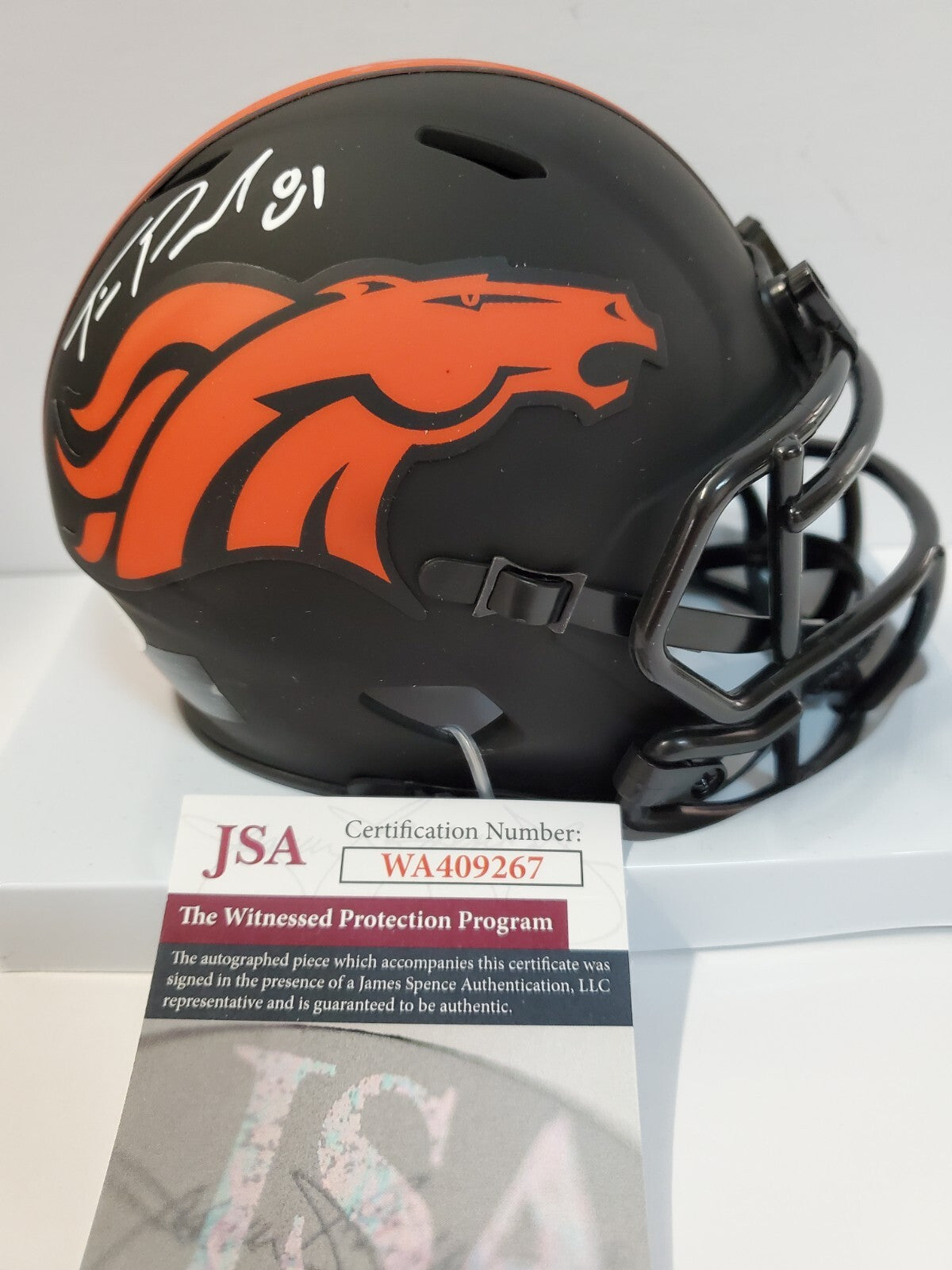 Denver Broncos Tim Patrick Signed Eclipse Mini Helmet Jsa Coa