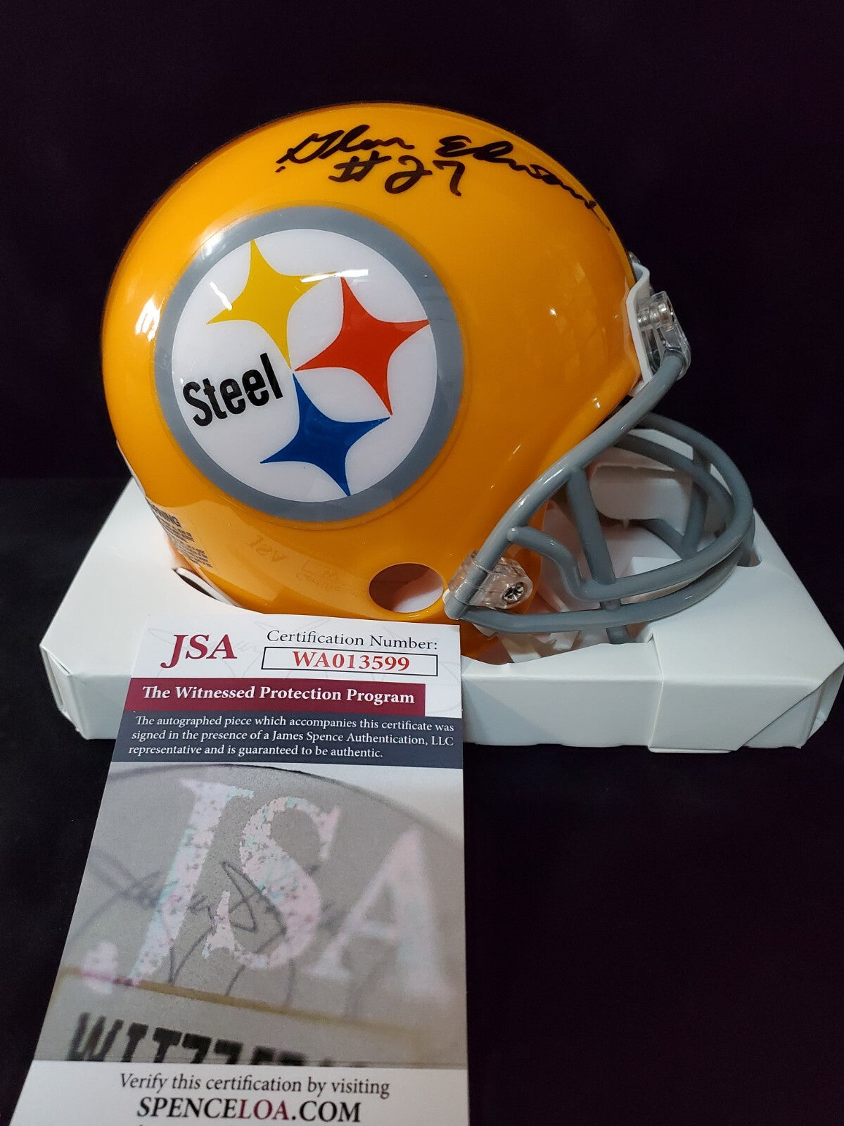 Pittsburgh Steelers Glen Edwards Signed Vsr Throwback Mini Helmet Jsa Coa
