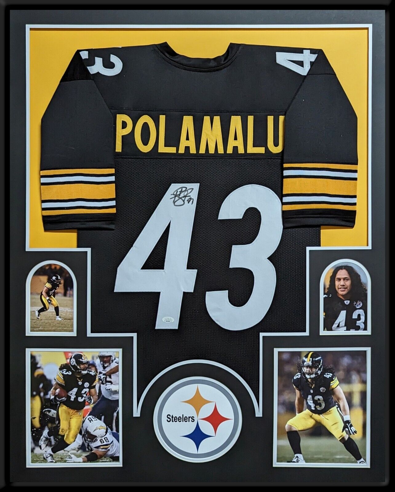 MVP Authentics Framed Pittsburgh Steelers Troy Polamalu Autographed Signed Jersey Jsa Coa 585 sports jersey framing , jersey framing