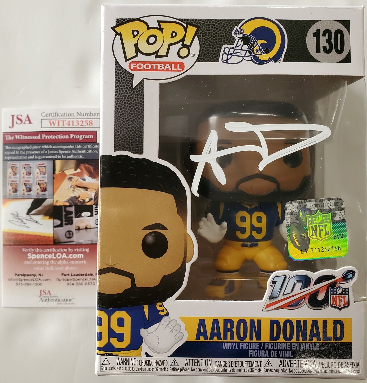 Los Angeles Rams Aaron Donald Autographed Funko Pop Jsa Coa