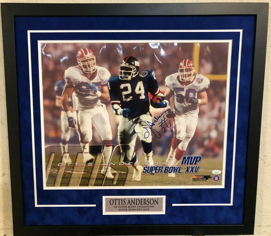 MVP Authentics Ottis Anderson Framed Signed New York Giants 16X20 Photo Jsa Coa 170.10 sports jersey framing , jersey framing