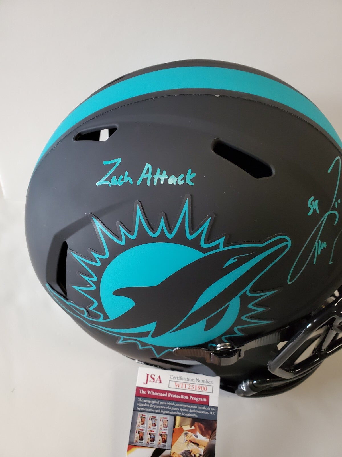 Zach Thomas Signed Inscr Miami Dolphins Full Size Eclipse Replica Helmet Jsa Coa