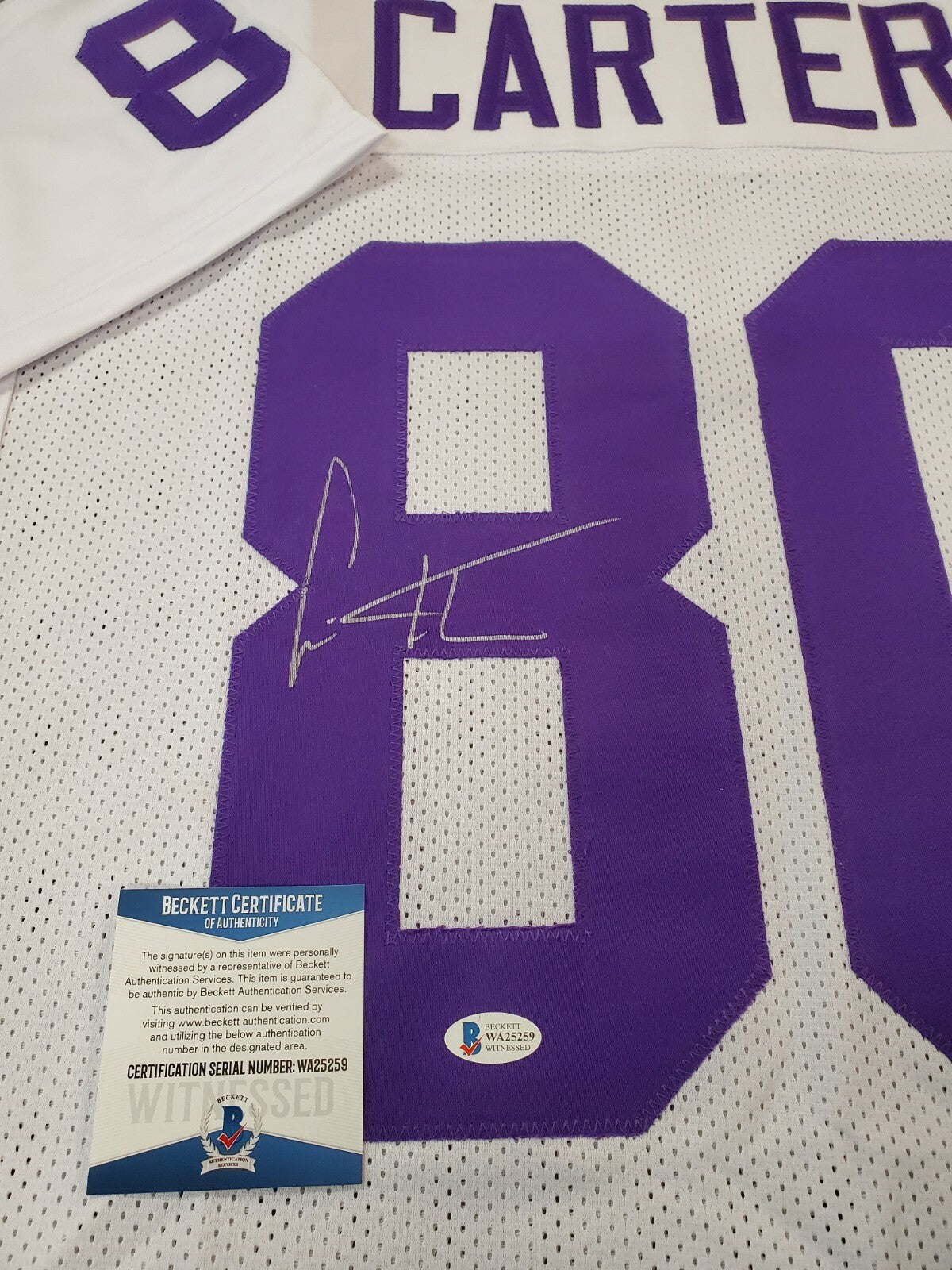 Minnesota Vikings Cris Carter Autographed Signed Jersey Beckett Coa