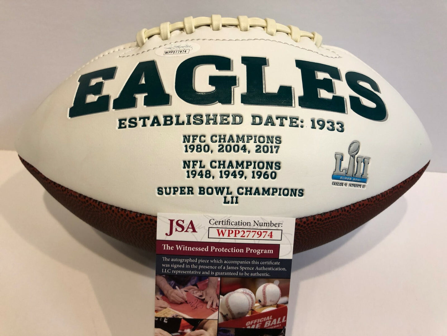 William Thomas Autographed Signed Insc Philadelphia Eagles Logo Football Jsa Coa