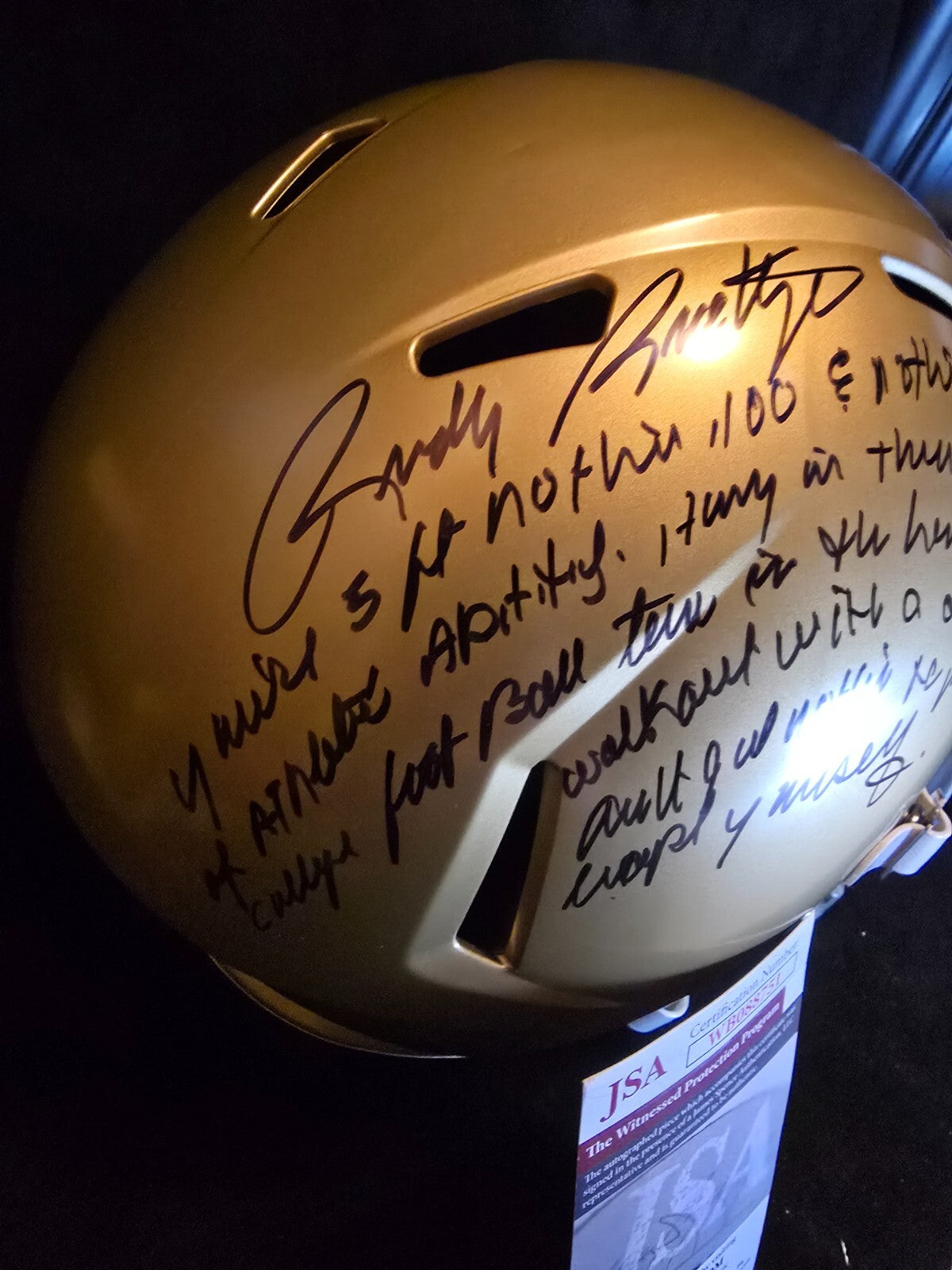 Notre Dame Fighting Irish Rudy Ruettiger Speech Full Size Replica Helmet Jsa