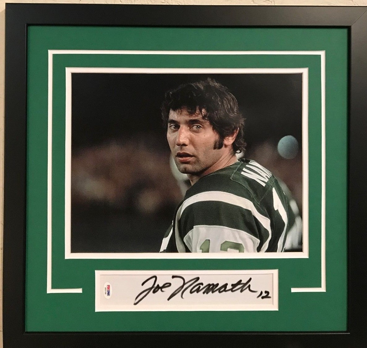 Framed 11X14 Joe Namath Signed New York Jets Jersey Number Cut Psa Coa