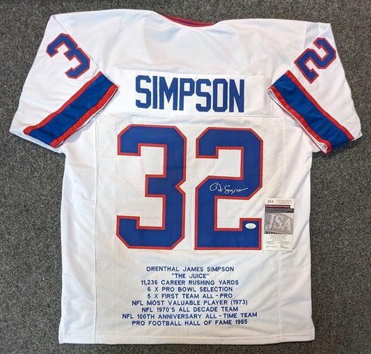 Buffalo Bills Oj Simpson Autographed Signed Stat Jersey Jsa Coa