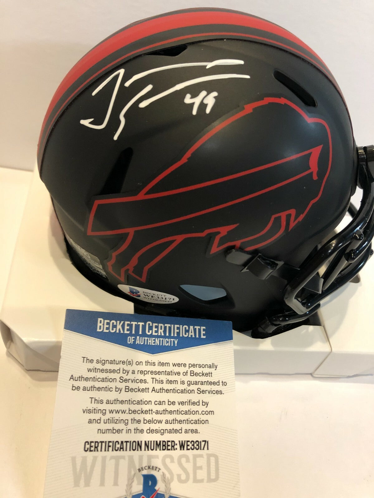 Tremaine Edmunds Signed Buffalo Bills Eclipse Mini Helmet Beckett Coa