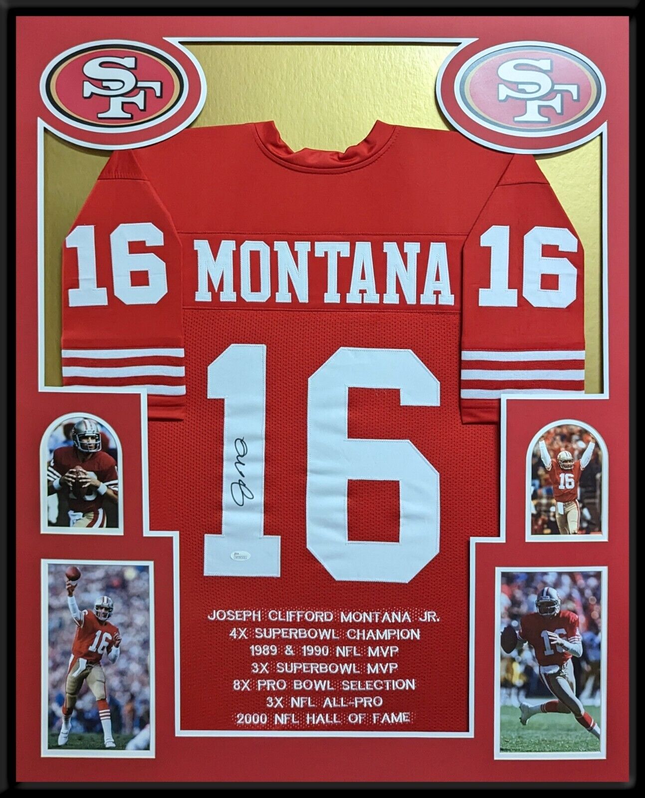MVP Authentics Framed San Francisco 49Ers Joe Montana Autographed Signed Stat Jersey Jsa Coa 675 sports jersey framing , jersey framing