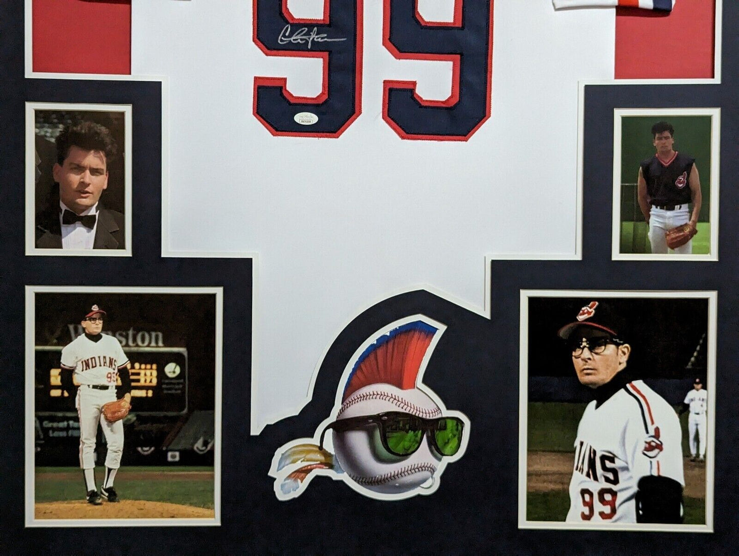 MVP Authentics Framed Charlie Sheen Autographed Signed Major League Indians Jersey Jsa Coa 585 sports jersey framing , jersey framing