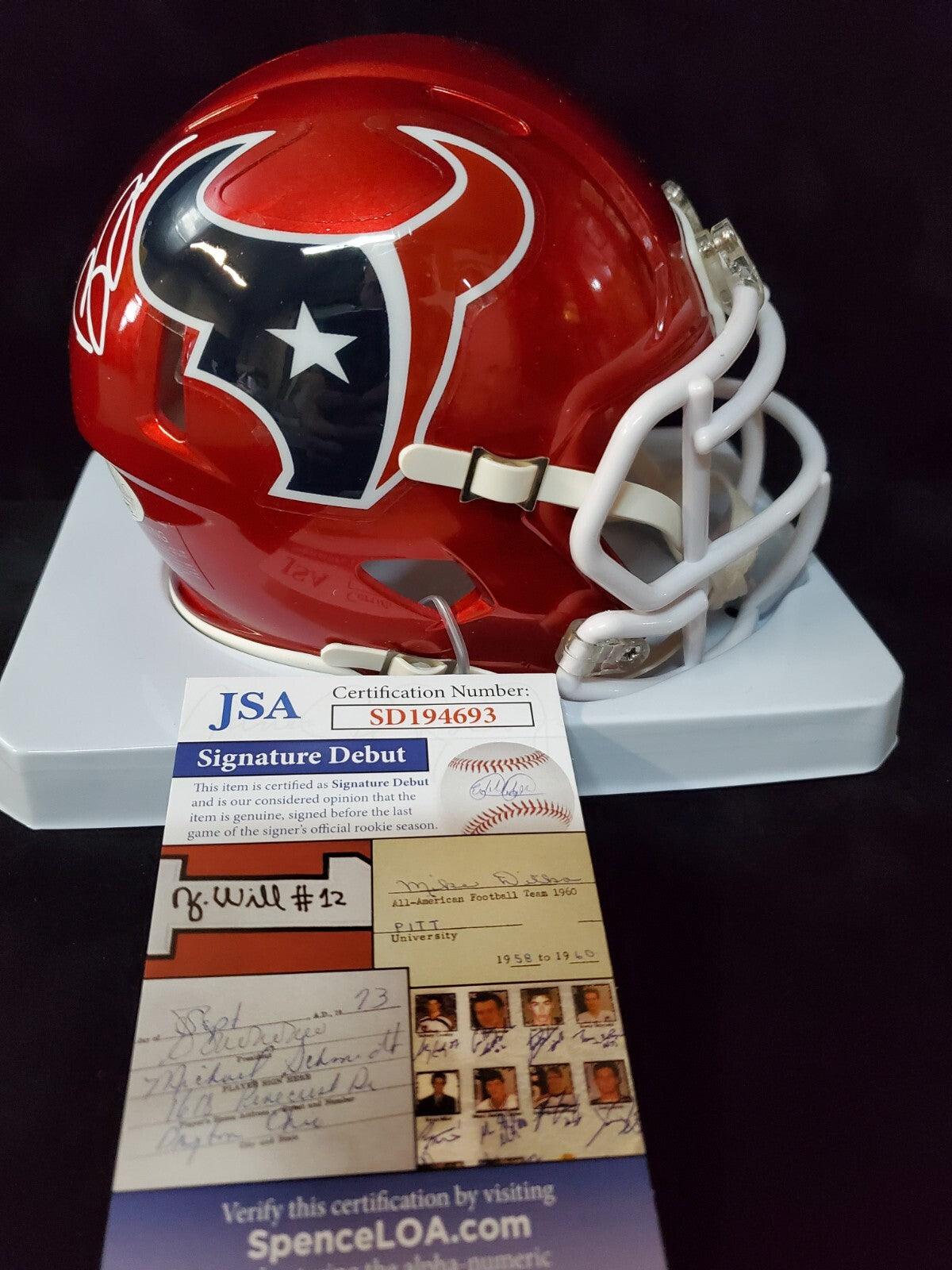 Houston Texans Brevin Jordan Signed Flash Mini Helmet Jsa Coa