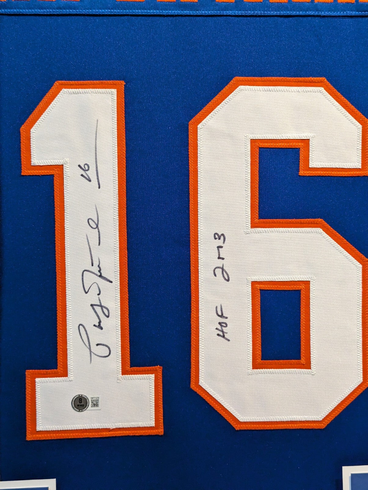 Framed Pat Lafontaine Autographed Inscribed Hof 03 N.Y. Islanders Jersey Beckett