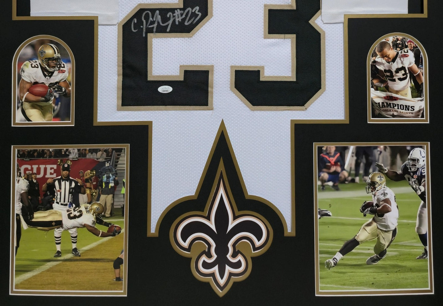 Framed New Orleans Saints Pierre Thomas Autographed Signed Jersey Jsa Coa